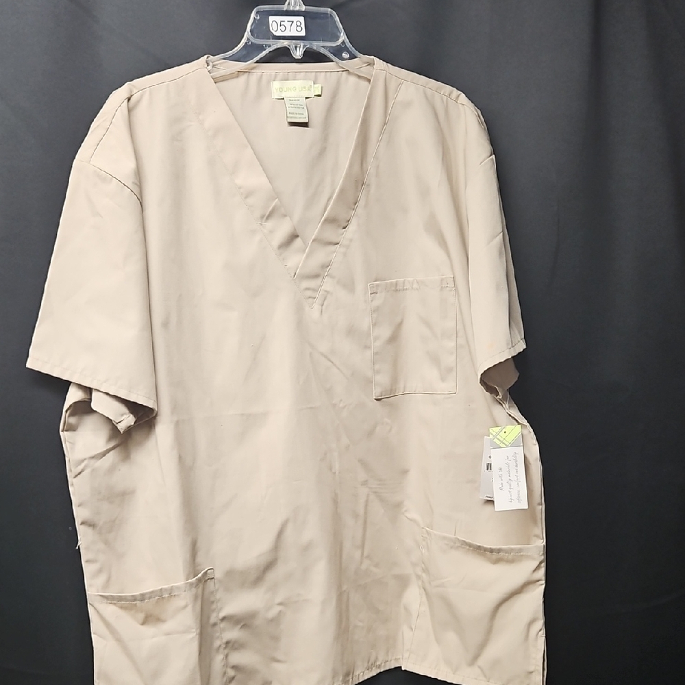 Women's  Beige V-Neck Scrub Top